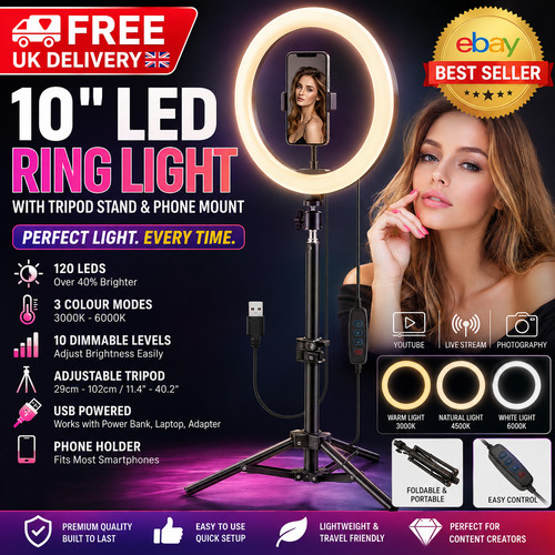 Led ring light with tripod - 10",